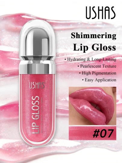  USHAS Shimmering Pearl Gloss Lip Gloss, Nourishing & Smooth Texture Mirror Finish Lip Tint, Long-Lasting & Easy To Apply, Quick-Drying & Non-Sticky, Sparkling Liquid Lipstick, Suitable For Party, Holiday And Daily Makeup, Christmas, Valentine's Day Gift