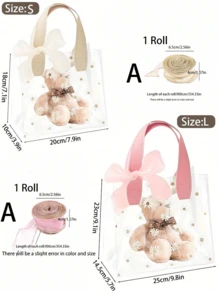 1/5个装礼品袋，带防水袋和雏菊图案丝带，时尚便携婚礼礼品袋，小巧雏菊图案PVC透明手提袋 - 彩色 - 查看 10