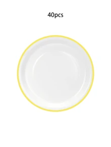 Set Piring Kertas Sekali Pakai Warna Kuning dan Putih Isi 20/40/60 Buah, Termasuk Piring Makan dan Piring Dessert, Cocok untuk Pesta, Ulang Tahun, Pernikahan, Liburan, dan Acara Lainnya - Latar belakang putih dengan batas kuning - View 11