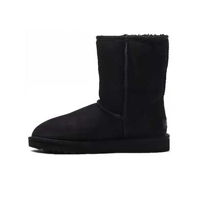  UGG CLASSIC SHORT Klassische Kurze II Damen Schwarze Schafsleder Kurze Schneestiefel mit Schafsfell Futter