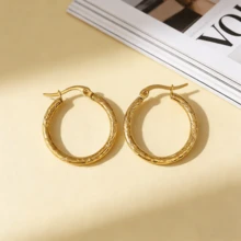 Pendientes de aro lisos de acero inoxidable 304 para mujeres, diseño minimalista y de lujo - Dorado - Ver 11