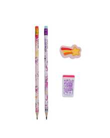 Kit Escolar Unicórnio 4 Peças - LEO E LEO - BLISTER - 2 lápis, borracha e apontador - Kit - Visão 2