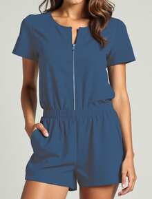 Women's Plus Size Curve Jumpsuit In Denim Fleece With Zipper - Vaqueros azules - Ver 2