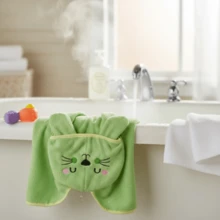 Baby Terry Towel Lined With Double-Layer Diaper Fabric And Animal-Themed Hood - Mèo con xanh - Xem 4