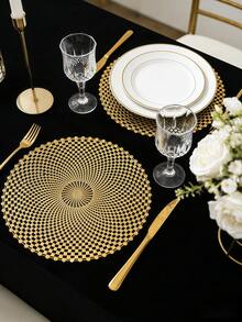 1-200pcs Gold Round Minimalist PVC Placemats, Washable, Easy To Clean, Wipe-Clean, Non-Slip, Holiday Wedding Party Dining Table Decor - Multicolor - View 2