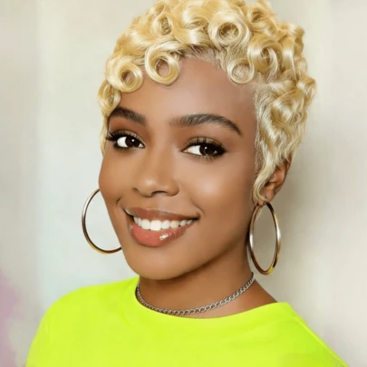 6 Inch C Part Curly Wave Pixie Human Hair Wig, Natural Look & Comfortable Fit, Perfect For Everyday Wear, Stylish Women Accessory