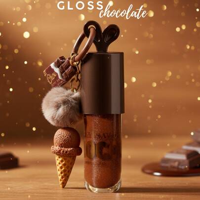 Gloss Chocolate Labios Quentes com um Leve Brilho e Gostinho de Choco, Com Chaveiro, Batom Lip