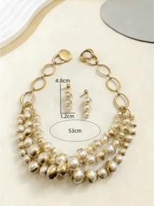 Bộ 3 món gồm bông tai hình quả sồi giả ngọc trai và dây chuyền 3 lớp giả ngọc trai, thích hợp cho phụ nữ dự tiệc, đám cưới và các dịp khác. - Nhiều màu - Xem 3