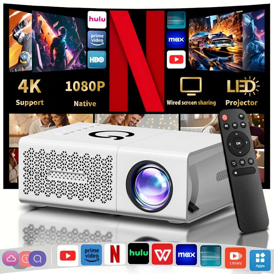 Portable Video Projector, Home Theater Projector, Mini Outdoor Projector, 1920*1080p Resolution, Supports Mobile Phone Projection, Suitable For IOS/TV Stick/USB/Laptop And Other Devices. - 美規A型插(110-127V) - 查看 1