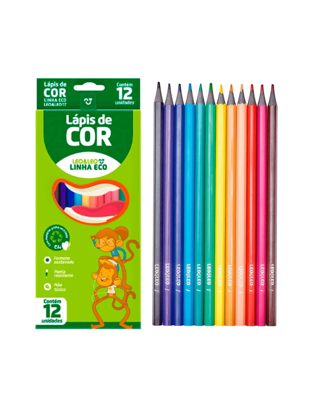 Kit lápis de cor Multicolor Sextavado Flex 12 Cores - LEO e LEO - BLISTER - Colorido - Visão 1