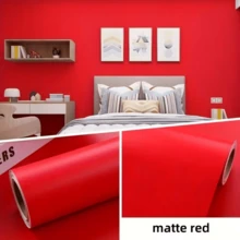 1 Roll Red Self-Adhesive Wallpaper, PVC Peel And Stick Wallpaper, Thick Waterproof Easy To Apply And Remove, No Residue, Suitable For Bedroom, Living Room, Ceiling, Countertop, Cabinet, Furniture And Home Renovation, Easy To Cut And Install - Red - View 2