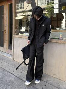 adidas 三條紋字母Logo印花復古夾克棉服 男款 黑色 - 黑色 - 查看 10