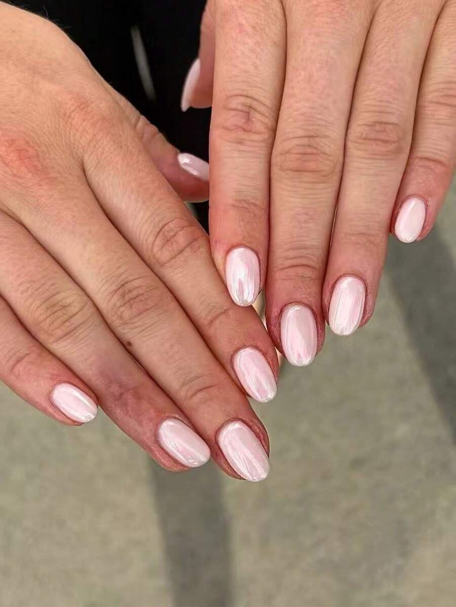 24片椭圆形金属光泽3D美甲贴纸，包含粉色闪粉设计，适用于亚克力指甲，附赠1瓶凝胶胶水和1把指甲锉，适合女性日常佩戴和派对妆容。 - 彩色 - 查看 1