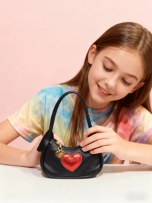 儿童心形女童手提包，新款秋冬时尚包包，公主风迷你钱包，超可爱托特包，圣诞节/生日礼物，糖果/口红/零食袋，金色、银色、粉色、紫色、白色、红色可选 - 彩色 - 查看 11