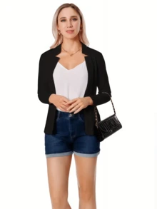 Women's Slim Fit Open Front Blazer, Chic Casual Office Jacket For Work & Daily Commute, Lightweight And Versatile, Perfect For Spring & Fall, Minimalist Style With Comfortable Fit - 百搭黑 - 查看 4
