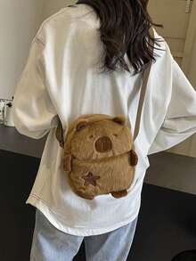 Capybara Plush Crossbody Bag, Lightweight Everyday Commuter Bag Adjustable Shoulder Strap, Zip Closure, Polyester Lining Cartoon Capybara Bag - Perfect For Back To School Or Holiday Gifts - Multicolor - View 4