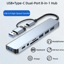 8-In-1 Type-C Hub, Multifunctional Card Reader, Laptop Computer Expansion Dock, USB Splitter - Silver - View 12