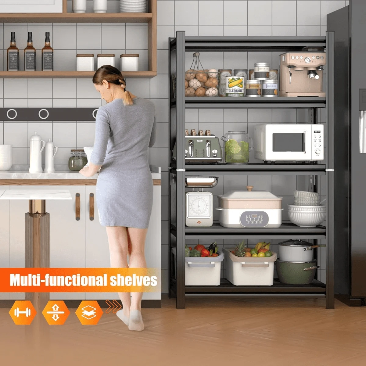 5-Layer Metal Storage Rack, Adjustable Height Storage Rack, 2000 Pound Load, Suitable For Garages, Kitchens, Supermarkets, Storage Rooms, And Gyms. Black, Requires Assembly - Black - View 1