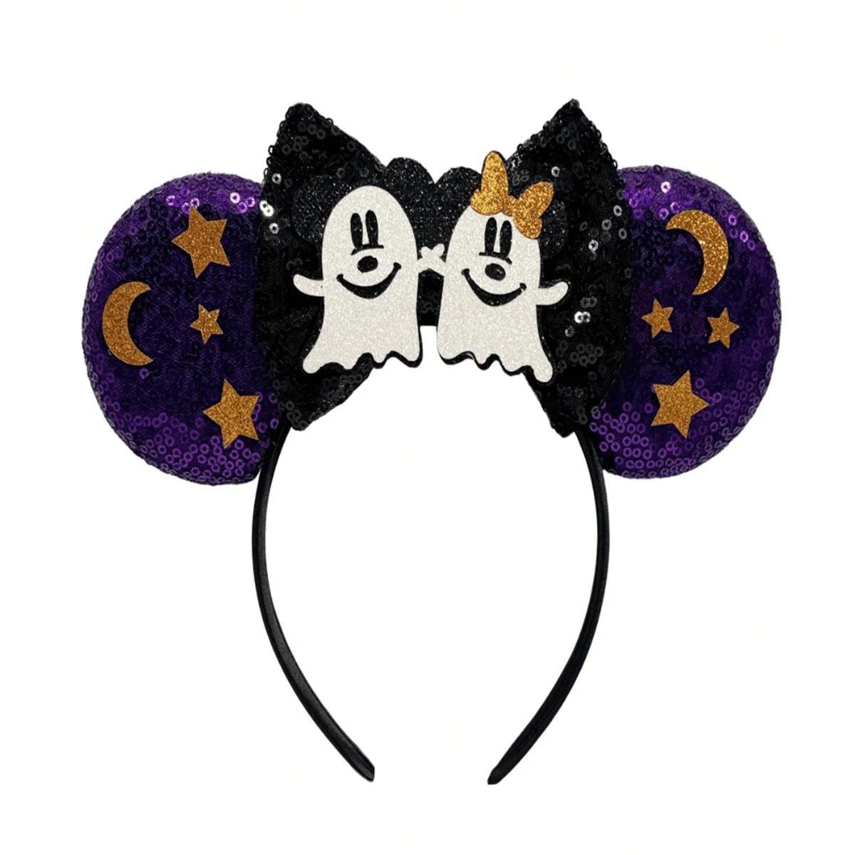 1pc Shiny Disney Cartoon Two Ghosts Mice Ears Headband, Sequin Decorated Theme Headpiece For Students Party, Masquerade, Cosplay, Amusement Park - Blackish Purple - View 1