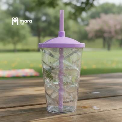 15 Copos Cristal 400ml, Transparentes Com Tampa E Canudo coloridos