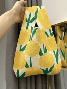 Tulip Knotted Bag, Vest Bag,Women's Geometric Petal Pattern Crocheted Bag,Suitable For Vacation 1 Piece Mini Crochet Bags Handheld Bag, Eye-Catching Beach Bag Summer, Beach Necessities,Beach Essentials,Beach Stuff & Summer Essentials, Hottest Beach Bags,Wedding Bride Bridesmaid Gifts, Party Gifts,Christmas Gifts, Thanksgiving Gifts,Bridal Showers, Back To School Gifts, Teacher Gifts,Easter Gifts - Multicolor - View 2