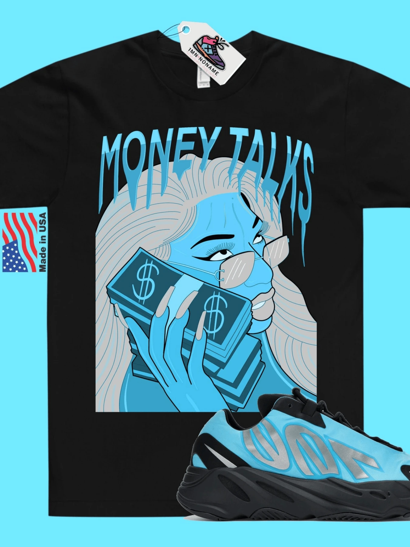 May Include Black-Shirt With A Blue And White Illustration Of A Woma - Black - View 1