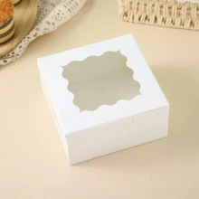 50pcs White/Kraft Paper Baking Boxes With Window, Paper Card Gift Boxes Suitable For Pastries, Pies, Cupcakes - Multicolor - View 6