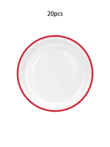 Bộ 20/40/60 đĩa giấy đỏ trắng dùng một lần, bộ đĩa ăn chính và đĩa tráng miệng cho tiệc sinh nhật, đám cưới, sự kiện, lễ hội. - Nền trắng với các cạnh màu đỏ - Xem 9