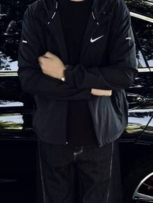 Nike MILER As M Nk Rpl Miler Jkt 反光Logo印花梭織運動連帽外套春季男款 - 黑色 - 查看 2