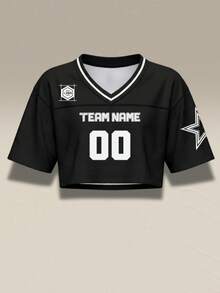 Áo croptop bóng đá nữ thiết kế theo yêu cầu, áo kiểu streetwear in hình thành phố cá nhân hóa, tên và số tùy chỉnh, thiết kế miễn phí, giao hàng nhanh, thiết kế trễ vai. - màu đen - Xem 3
