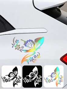 1pc Fashion Butterfly Car Sticker, Reflective Butterfly Flower Eyebrow Engine Hood Car Decal - Butterfly Car Decals - View 4
