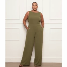Women's Plus Size Long Elegant Formal Jumpsuit Duna - Màu xanh Ô liu - Xem 5