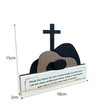 Placa Ressurreição de Jesus Enfeite Jesus Cruz Decoração de Páscoa Ressurreição Placa Religiosa - Preto - Visão 5