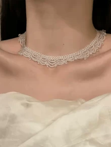 1件手工多层串珠项链，女士颈链 - 融合复古与波西米亚风格，女士珠宝，女士礼物，优雅时尚配饰，适合派对及各种正式或半正式社交场合 - 白色 - 查看 2