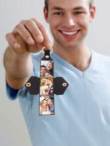 Álbum de fotos plegable con botón a presión personalizado, unisex y de moda, con capacidad para 3 fotos, mini álbum de fotos pequeño para almacenamiento de fotos de San Valentín con llavero, mini regalo hecho a mano personalizado con llavero de fotos - Multicolor - Ver 7