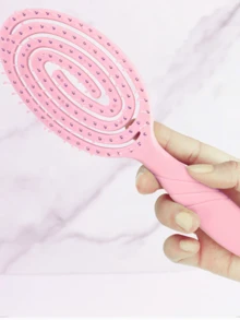 1pc Relaxing Massage Hair Brush, Elastic Hollow Comb For Hair Styling, Women Hair Care Tool - Pink - View 7