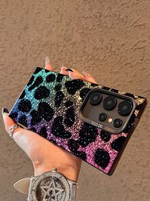 1pc Luxury Glitter Starry Sky Ombre Leopard Print Soft Matte Anti-Slip Anti-Drop IMD Phone Case, Compatible With Samsung Phones - Multicolor - View 3