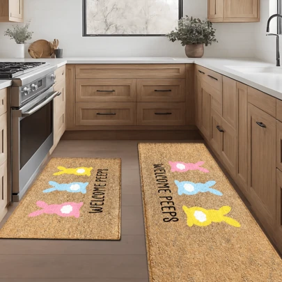 1pc Rabbit Pattern Printed Doormat, Easter Decor, Easter Gift, Plush-Like Material, Absorbent And Easy To Clean, Suitable For Home Decor, Farmhouse, Entryway, Indoor, Room, Kitchen, Dining Room, Small Office/Home Office, Sink, Laundry Room, Doormat, Kitchen Mat, Non-Slip Mat