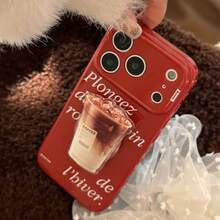 GUCADI 1pc Maple Sugar Red Simple White Text [Glossy Finish] + Coffee Holder Compatible With IPhone 17 Pro Max Phone Case, 16 Holder, 15 Transparent, 11, Year Of The Rabbit New Year, 14, Girly, Retro, Geometric, Korean Style, Minimalist, Niche, Ins Style - Maple Syrup Red - View 4