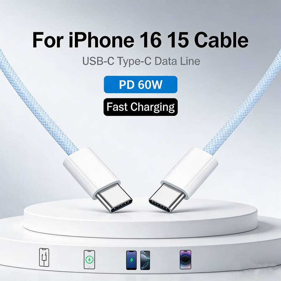 1条（3种颜色可选）通用高密度编织防缠绕、防断裂Type-C快充线，兼容Apple 17、17 Pro、16 Pro、16、15、15 Pro、iPad Max Plus及所有型号，居家、旅行、通勤必备。 - 彩色 - 查看 1