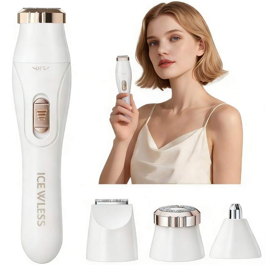 女士三合一可充电电动剃须刀 - 无痛修剪面部、鼻毛、眉毛、胡须、手臂、腿部、腋下和比基尼部位的毛发 - 便携式体毛修剪套装，可充电修剪套装，节日礼物，150mAh