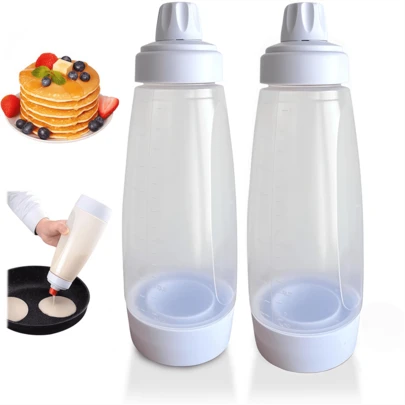 2 piezas Tarros multiusos para hornear de 1000ml/33.8oz - Con marcas de medición precisas, fácil de exprimir y limpiar, adecuado para almacenar sobras en el refrigerador, excelente para hacer panqueques, waffles y cupcakes