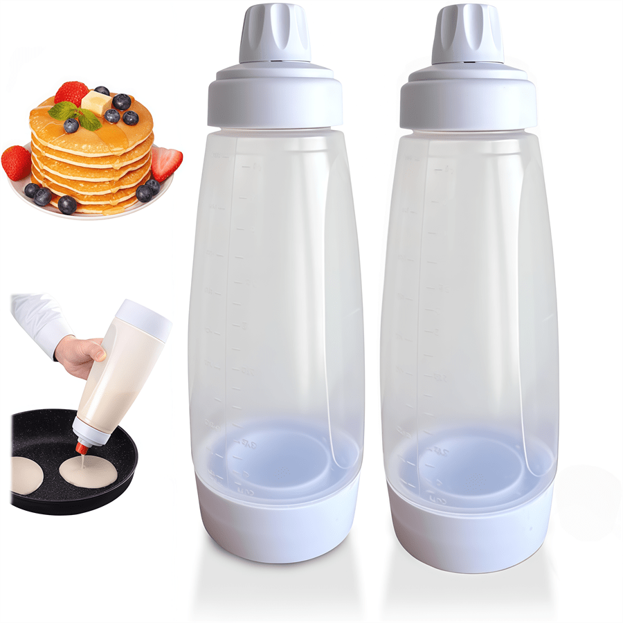 1/2个1000毫升/33.8盎司多用途烘焙调料罐 - 带有精确的刻度标记，易于挤压和清洗，适合冷藏剩菜，非常适合制作煎饼、华夫饼和纸杯蛋糕