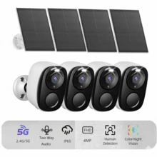 SANSCO Solar Powered Security Cameras Wireless Outdoor, 4pcs Solar Powered 3K 4MP Surveillance 2.4GHz & 5Ghz WiFi Cameras For Home Security Outside, PIR/AI Motion Detection, IP65 Waterproof, Color Night Vision, 2-Way Audio, White - White - View 1