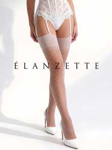 女士纯尼龙大腿袜，饰有植绒波点图案——性感可爱的透明丝袜，采用纯尼龙材质和贴合脚型的设计——无需吊袜带——完美适用于日常穿着、派对、约会和特殊场合。 - 白色 - 查看 2