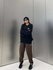 Nike Sportswear Phoenix Fleece Solid Color Lace-Up High-Waisted Wide-Leg Knit Sweatpants, Women's, Brown - Brown - View 7