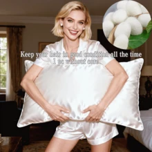 1 buah Sarung Bantal Sutra Mulberry 100% 19mm, Sarung Bantal Sutra Dua Sisi dengan Resleting Tersembunyi, Baik untuk Kulit dan Rambut, Cocok untuk Wanita dan Pria (Isi Bantal Tidak Termasuk) - Putih Krem - View 3