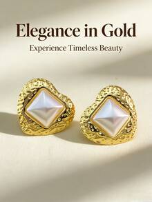 Bohemian Flowing Heart-Shaped Pearl Earrings - Golden Heart Earrings With Bubble-Shaped Hearts - Heart Design - Ladies Heart-Shaped Earrings, Fashion Jewelry(1/3pairs) - Multicolor - View 7