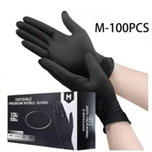 100pcs Nitrile Disposable Gloves-Latex Free, Non Rubber Gloves For Cleaning, Cooking, Food Prepping, Professional Protective Gloves - 黑色 - 查看 16