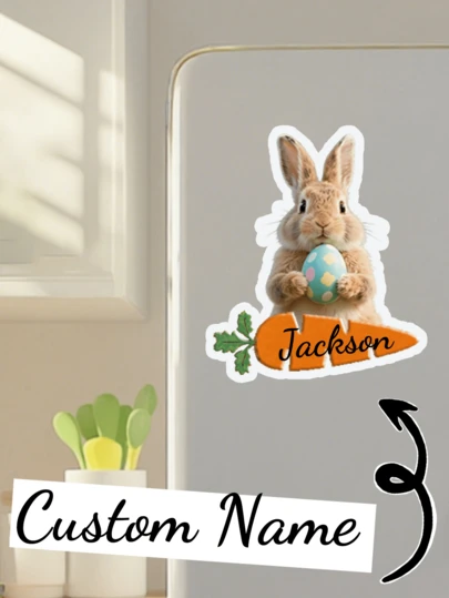 Customized Carrot Rabbit Text Acrylic Fridge Magnet, Personalized Fridge Sticker, Couple Customized Fridge Magnet, Valentine's Day Gift, Birthday Gift, Anniversary Gift, Couple Gift, Home Decor